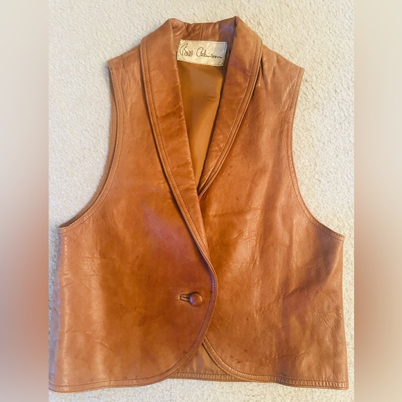 *Bill Atkinson* Vintage Tan Leather Western Vest Size S - Picture 15 of 16
